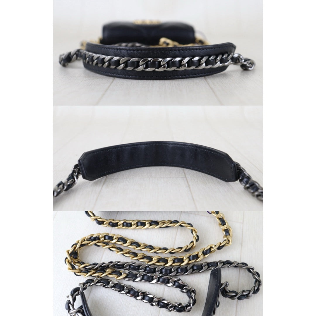 Include Entrupy Certificate of Authenticity｜Very Good ( Rank A)｜CHANEL 19bag Lambskin Black Mini WOC Chain Bag Made In 2021-2022 Year｜S26072507