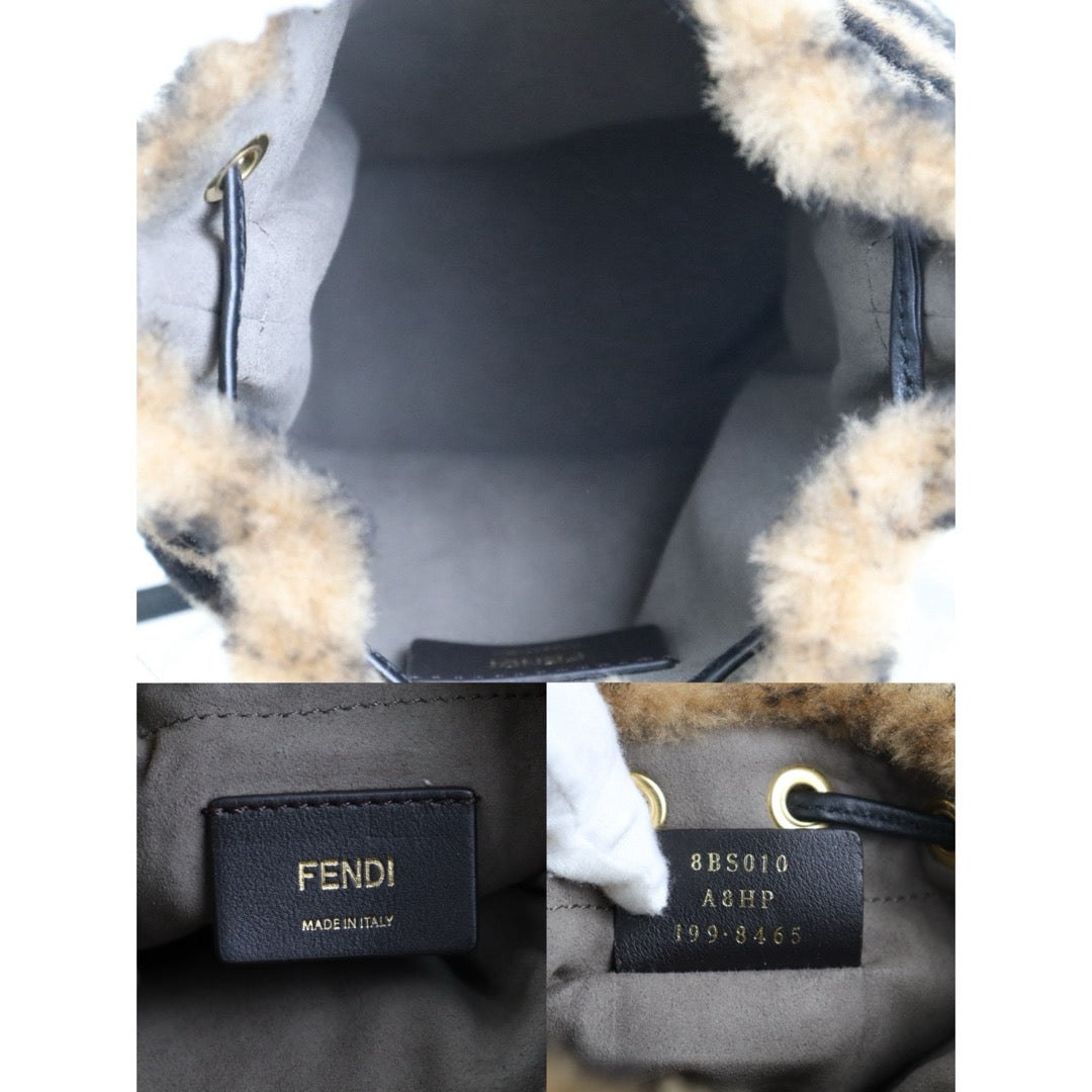 Include Entrupy Certificate of Authenticity｜Very Good ( Rank A)｜ FENDI Zucca Sheep Skin Mini Mon Tresor Bucket bag Shoulder Bag Brown ｜S26060119