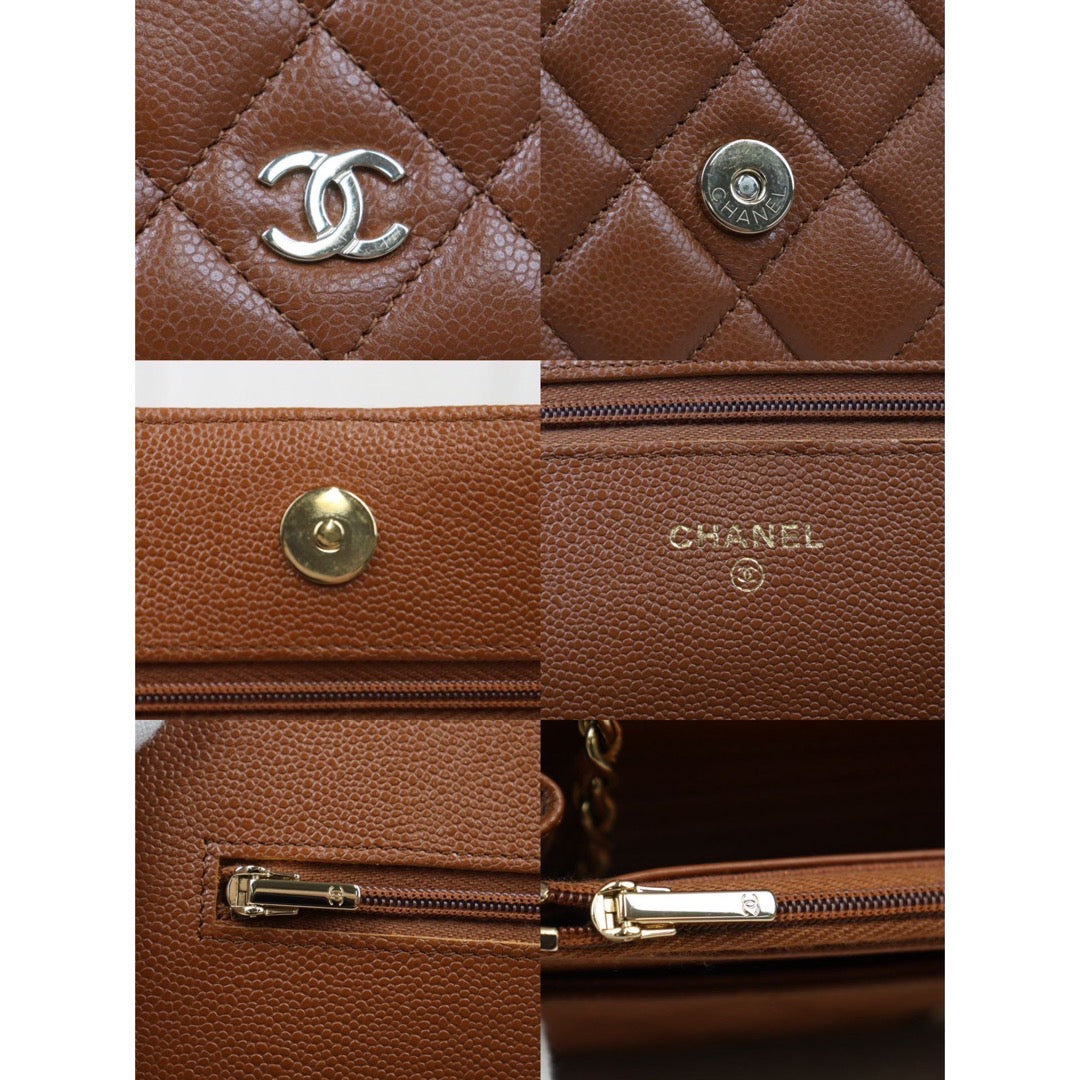 Rank A｜ CHANEL Matelasse Caviar Skin Chain Wallet Gold Hardware Brown  ｜24050910