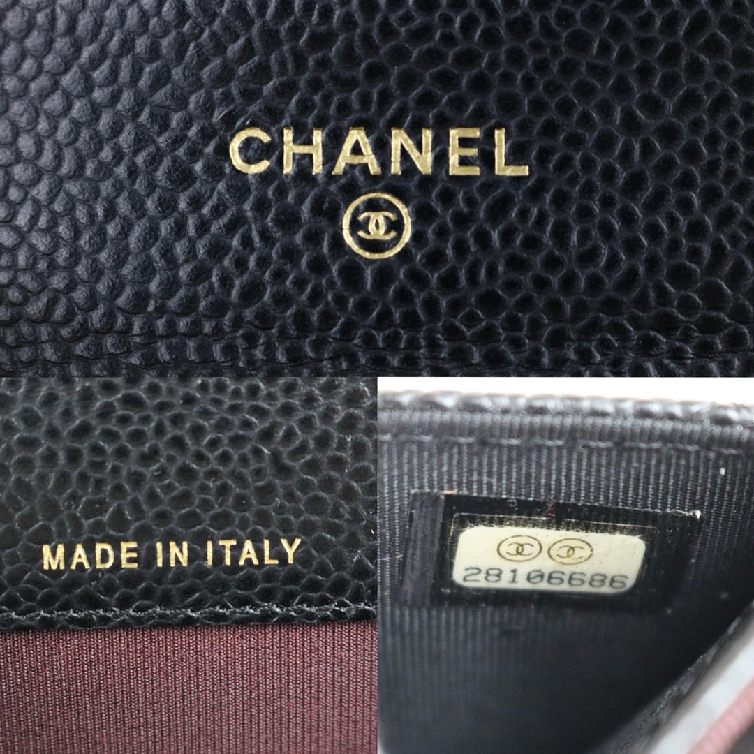 Include Entrupy Certificate of Authenticity｜Very Good ( Rank A)｜CHANEL Caviar Skin Black Card Holder Made In 2019-2020Year｜S26051102