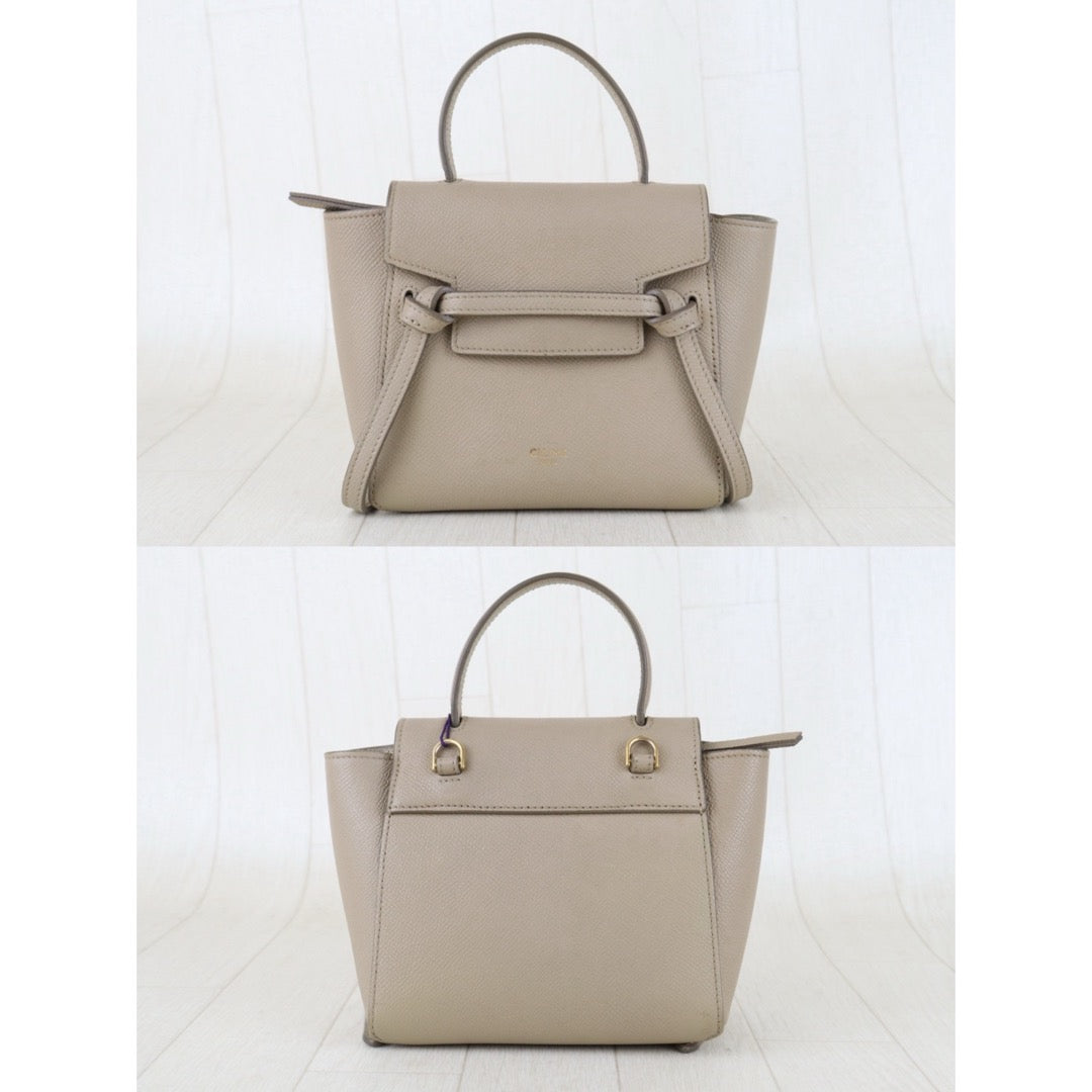 Include Entrupy Certificate of Authenticity｜Very Good ( Rank A)｜CELINE Calf Leather Belt Pico Handbag Shoulder Bag Beige｜S26030833