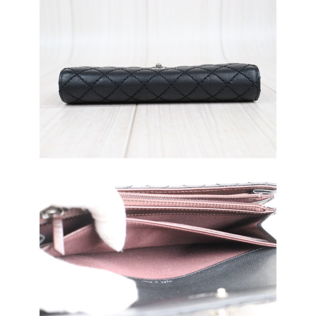 Rank A ｜Chanel Caviar Skin Black Long Wallet Made In 2015-2016 Year｜23112804