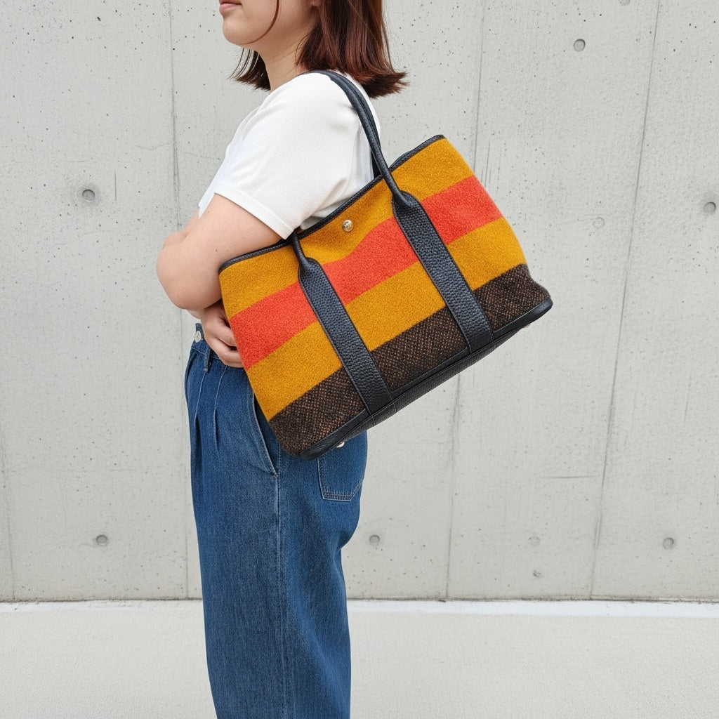 Include Entrupy Certificate of Authenticity｜Very Good ( Rank A)｜ HERMES Woolen Garden Party 36 Handbag □F Stamp Made In 2002 Year｜26041409