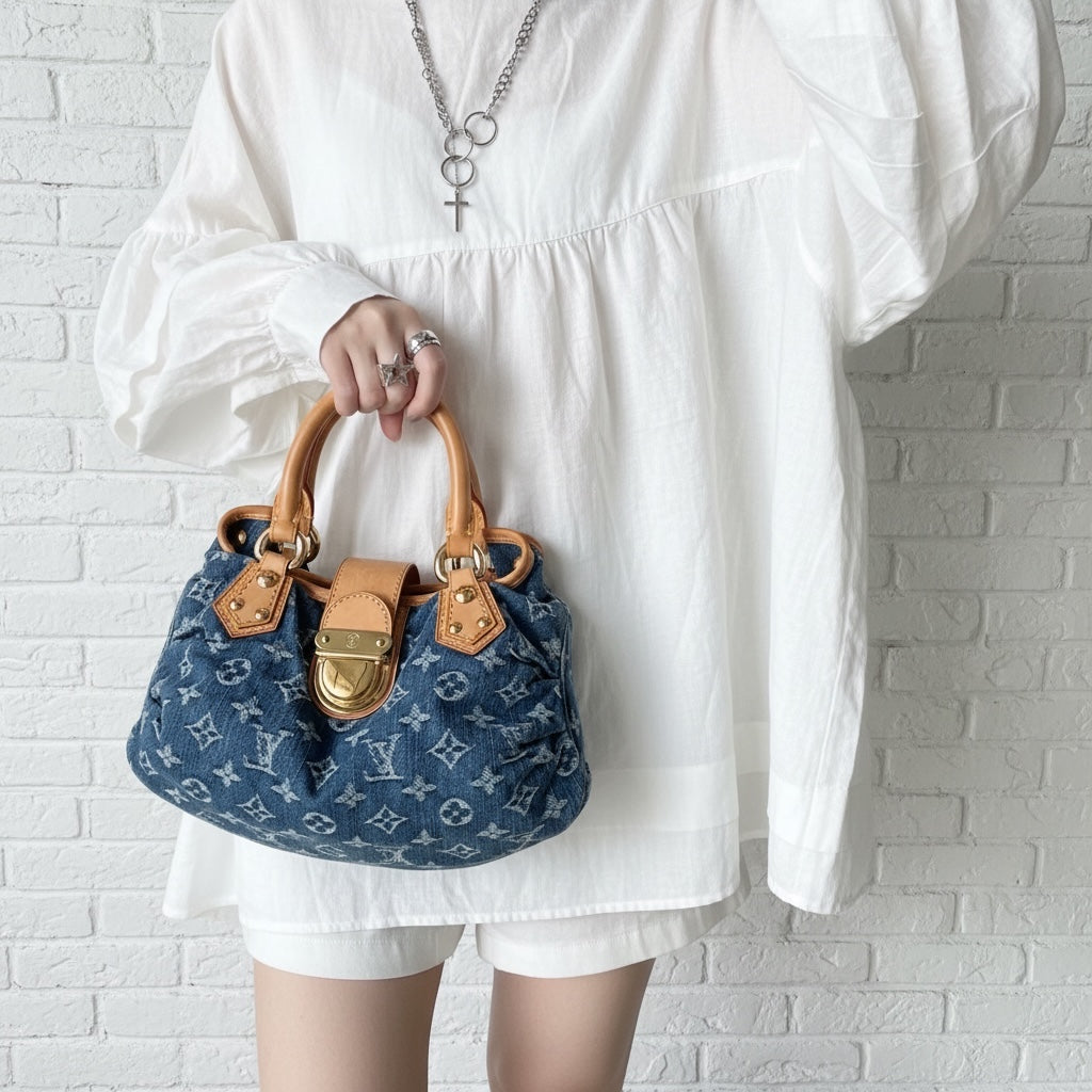 Include Entrupy Certificate of Authenticity｜Good ( Rank AB)｜ Louis Vuitton Monogram Denim Pleaty Hand Bag ｜S26060608