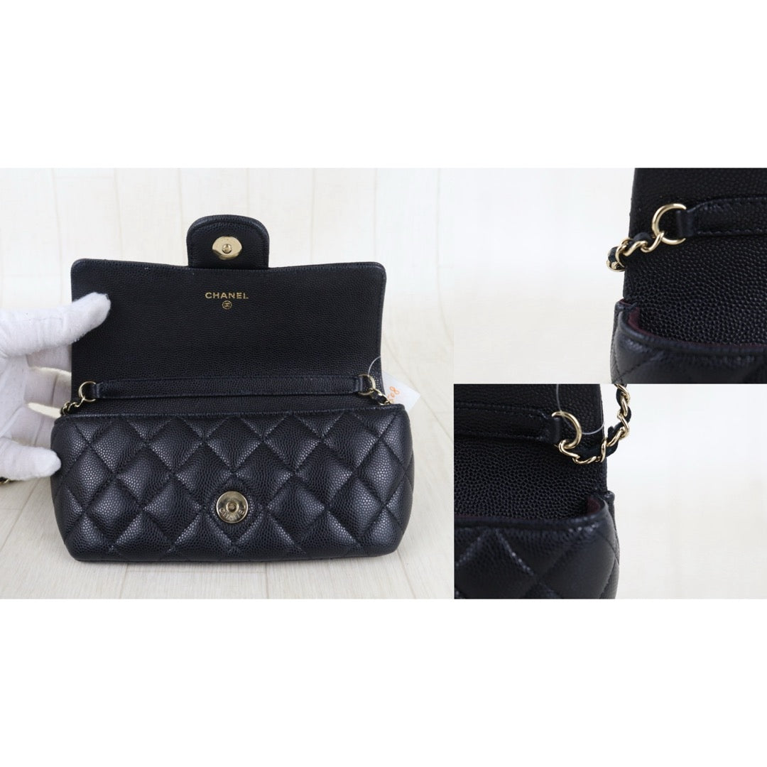 Include Entrupy Certificate of Authenticity｜Very Good ( Rank A)｜ CHANEL Caviar Skin Matrasse Chain Sunglasses Case Bag Black Made In 2020-2021Year  ｜S26052508