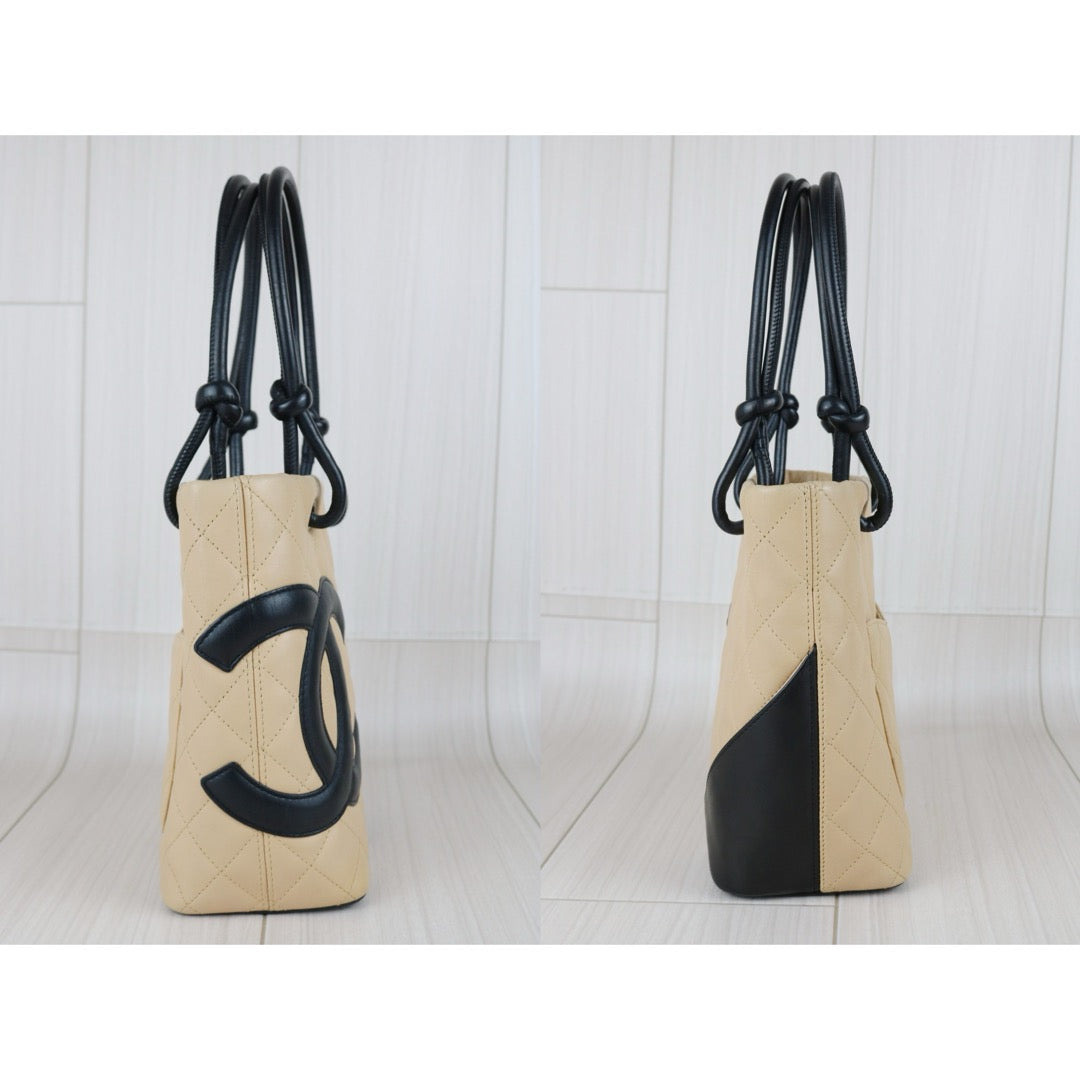 Include Entrupy Certificate of Authenticity｜Good ( Rank AB)｜ CHANEL Cambon Line Calf Leather Mini Tote Bag Beige Made In 2004-2005Year｜Y26051522