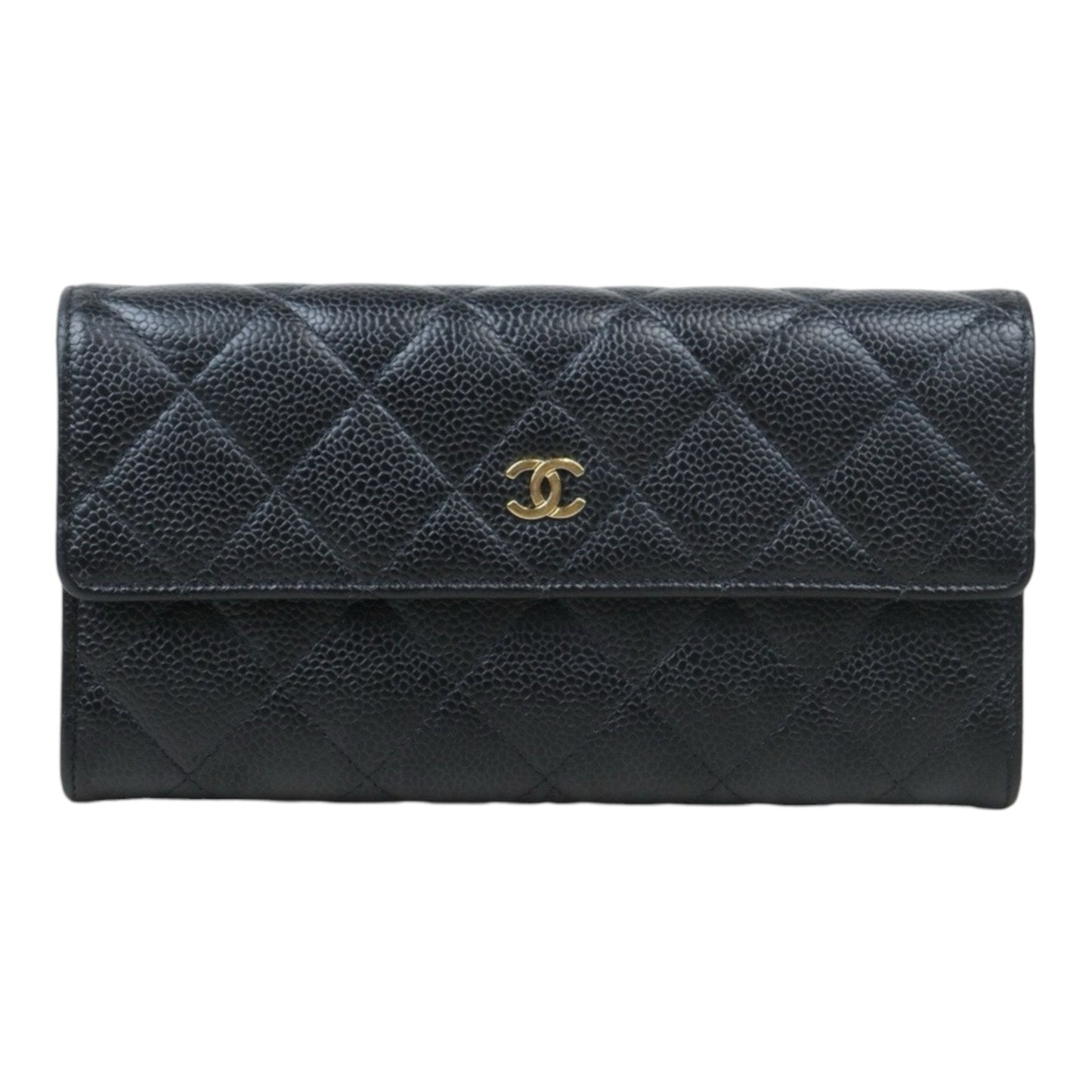 Rank AB ｜CHANEL Caviar Skin Black Long Wallet Made In 2015-2016 Year｜V240100405