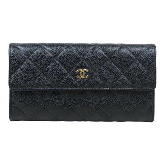 Rank AB ｜CHANEL Caviar Skin Black Long Wallet Made In 2015-2016 Year｜V240100405