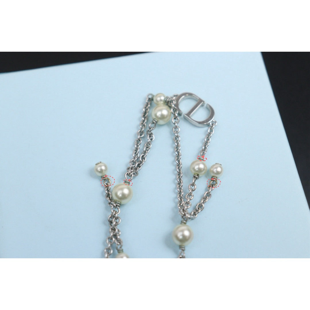 Good ( Rank AB)｜ Dior  CD Pearl Necklace Silver Plated ｜V25100720