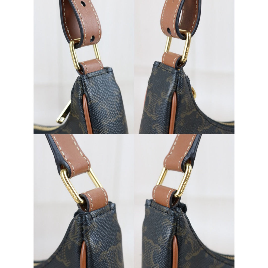 Include Entrupy Certificate of Authenticity｜Very Good ( Rank A)｜ CELINE AVA Macadam Triomphe Calf Leather Shoulder Bag ｜Z26102202