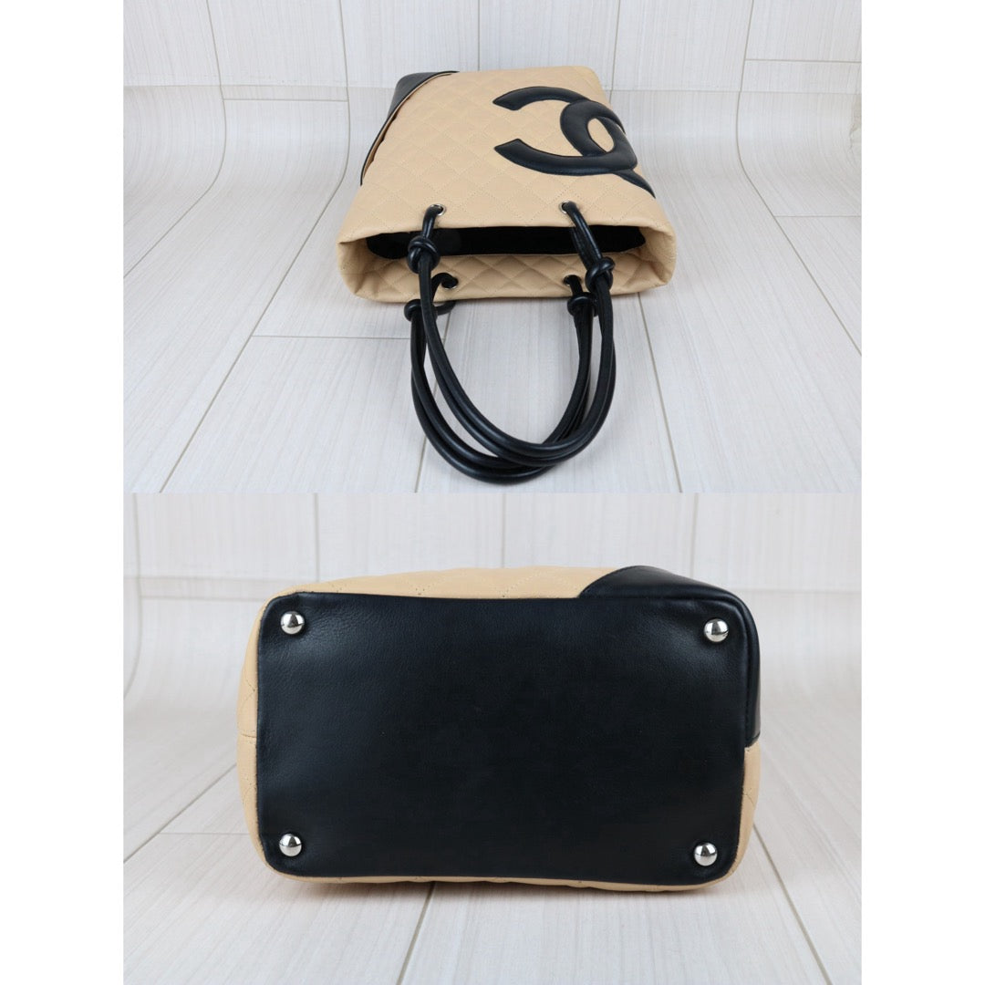 Include Entrupy Certificate of Authenticity｜Good ( Rank AB)｜ CHANEL Cambon Line Calf Leather Tote Bag Beige Made In 2003-2004Year｜Y26051521