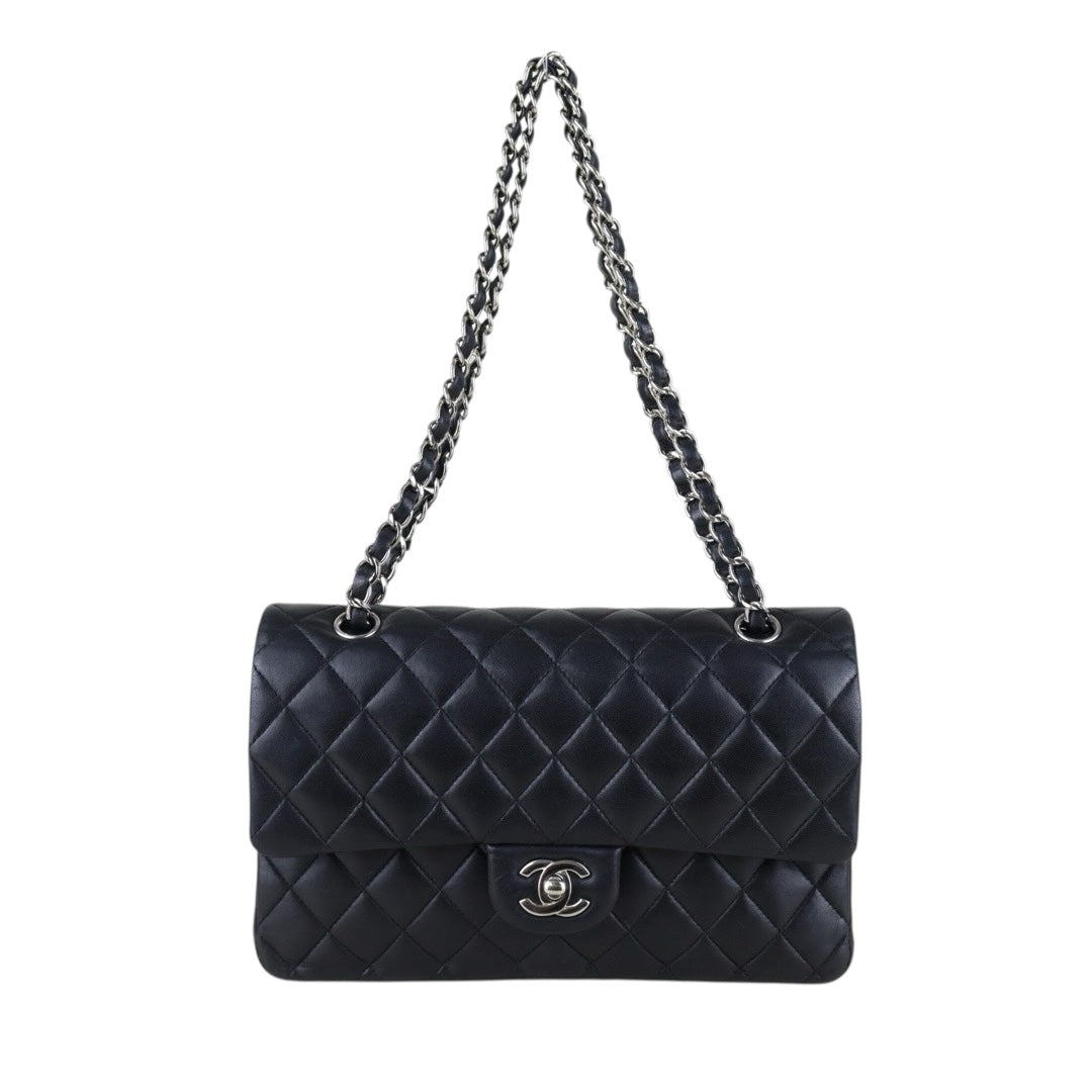 Include Entrupy Certificate of Authenticity｜Good ( Rank AB)｜ CHANEL Lamb Skin Double Flap Shoulder Bag Black Made in 2014 Year｜S26051301