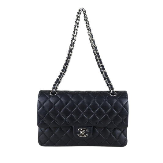 Include Entrupy Certificate of Authenticity｜Good ( Rank AB)｜ CHANEL Lamb Skin Double Flap Shoulder Bag Black Made in 2014 Year｜S26051301