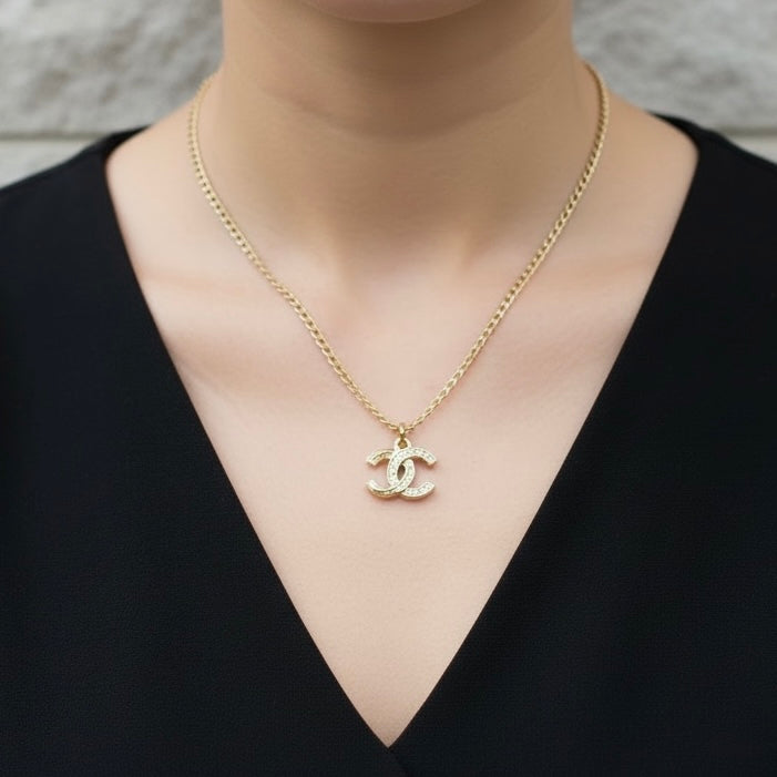 Include Authentic Detective Certificate of Authenticity｜Very Good ( Rank A) ｜ CHANEL C21K Coco Mark  Rhinestone  Necklace｜S26062301
