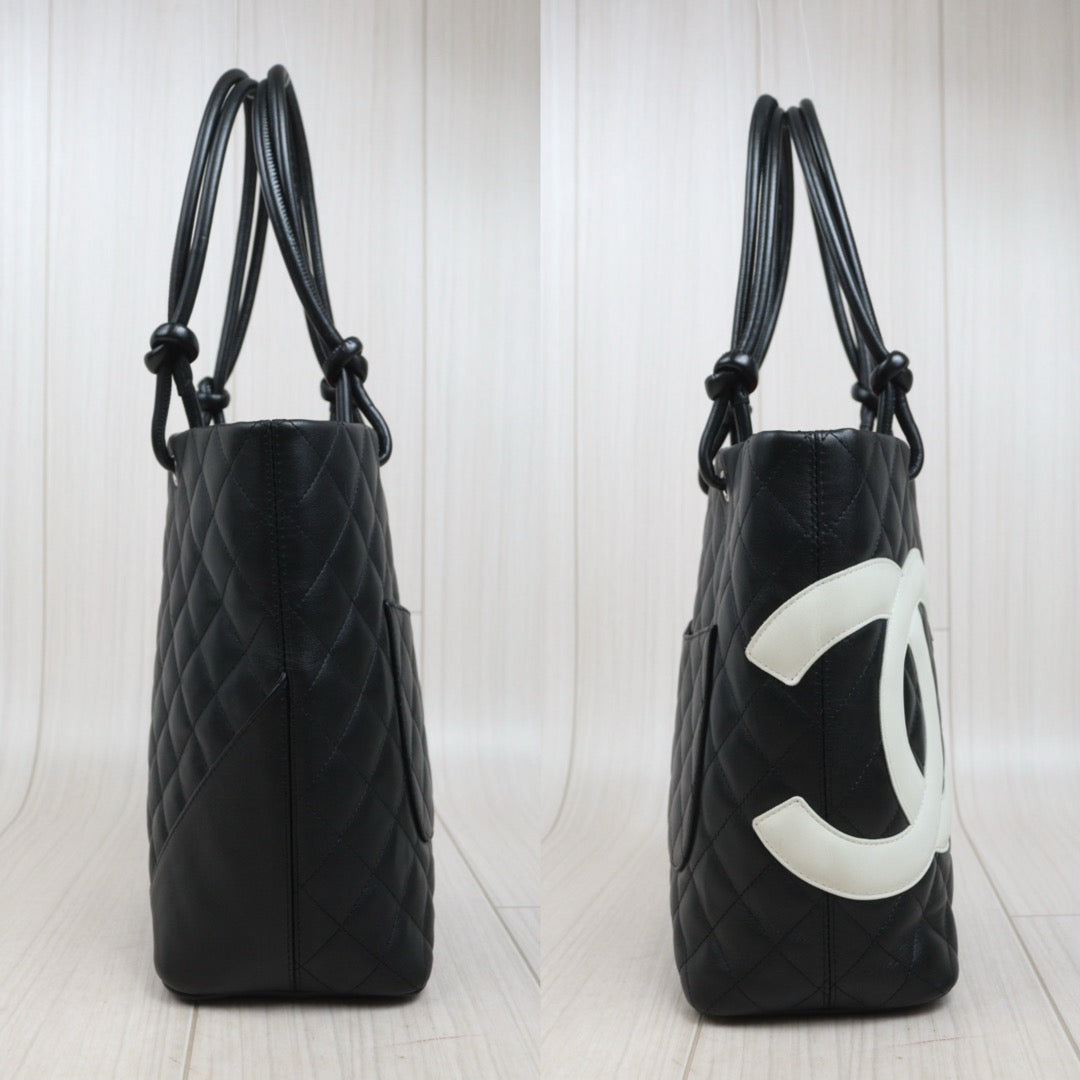 Very Good ( Rank A)｜ CHANEL Cambon Line Calf Leather So Black Tote Bag MM Made In 2004-2005Year｜25100722