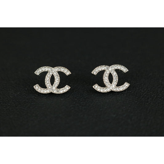 Very Good ( Rank A) ｜ CHANEL Coco Mark Silver Rhinestone Earrings Made In 2015Year ｜S25121109
