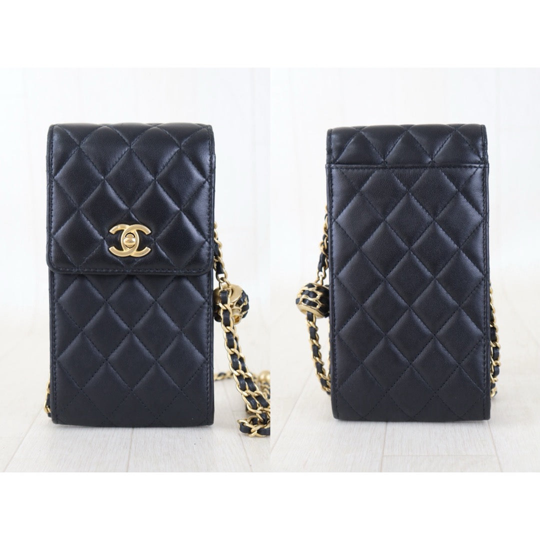 Include Entrupy Certificate of Authenticity｜Very Good（Rank A）｜CHANEL Lamb Skin  Flap Phone Holder Chain Shoulder Bag Black Made In 2022-2023 Year ｜Z26101202
