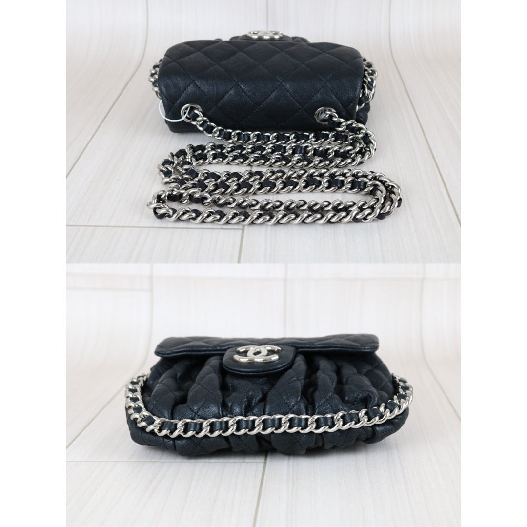 Include Entrupy Certificate of Authenticity｜Very Good ( Rank A)｜ CHANEL Calf Leather Chain Around Cloud Bag Shoulder Bag Black PM Made In 2013-2014Year｜S26031510