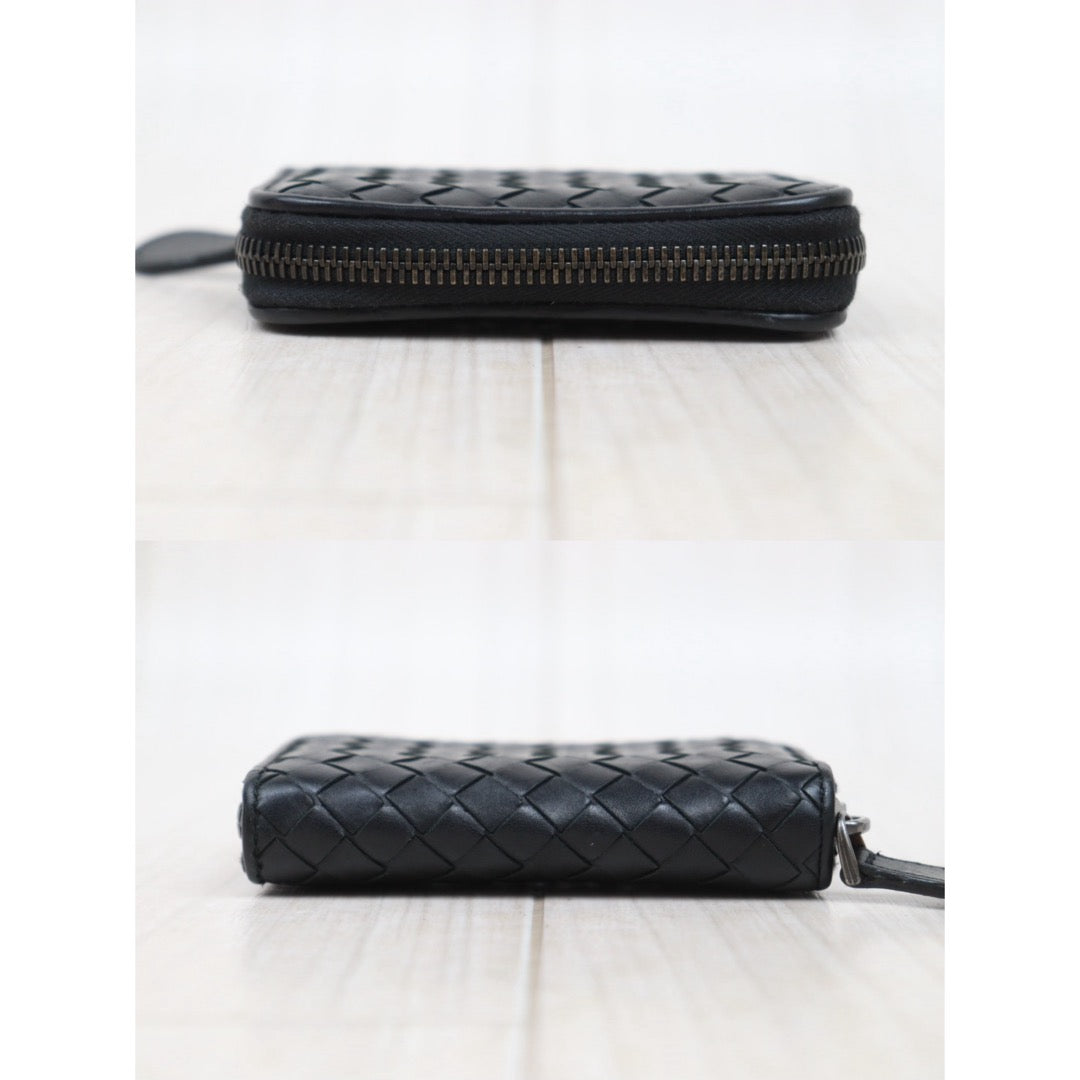 Good ( Rank AB)｜ Bottega Veneta Lamb Skin Braid Black Wallet Card Holder Coin Purse｜25090111
