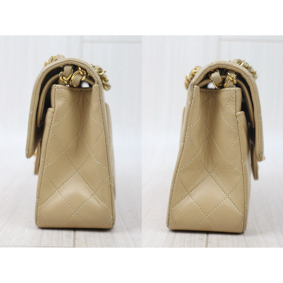 Good ( Rank AB)｜ CHANEL  Lamb Skin Beige Double Flap 23 Shoulder Bag Made in 1989-1991 Year ｜P24110109