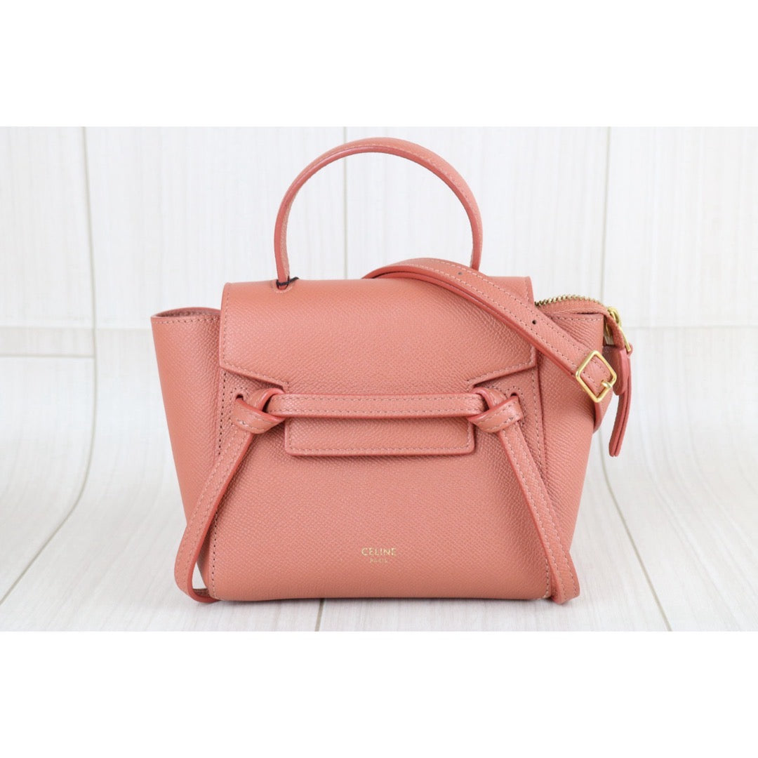 Include Entrupy Certificate of Authenticity｜Very Good ( Rank A)｜CELINE Calf Leather Belt Pico Handbag Shoulder Bag Lychee Pink｜X26051715