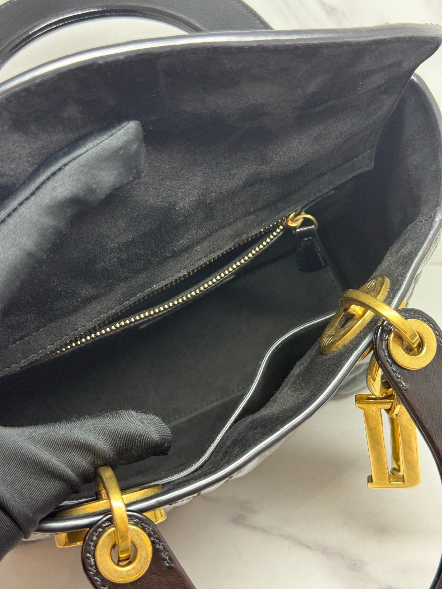 Dior Small Lady Dior Cafe Skin 2WAY Shoulder Bag Handbag Black