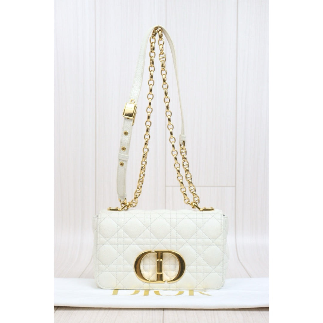 Include Entrupy Certificate of Authenticity｜Good ( Rank AB) ｜Dior Caro Calf Leather Chain Shoulder Bag PM White  ｜W26052201