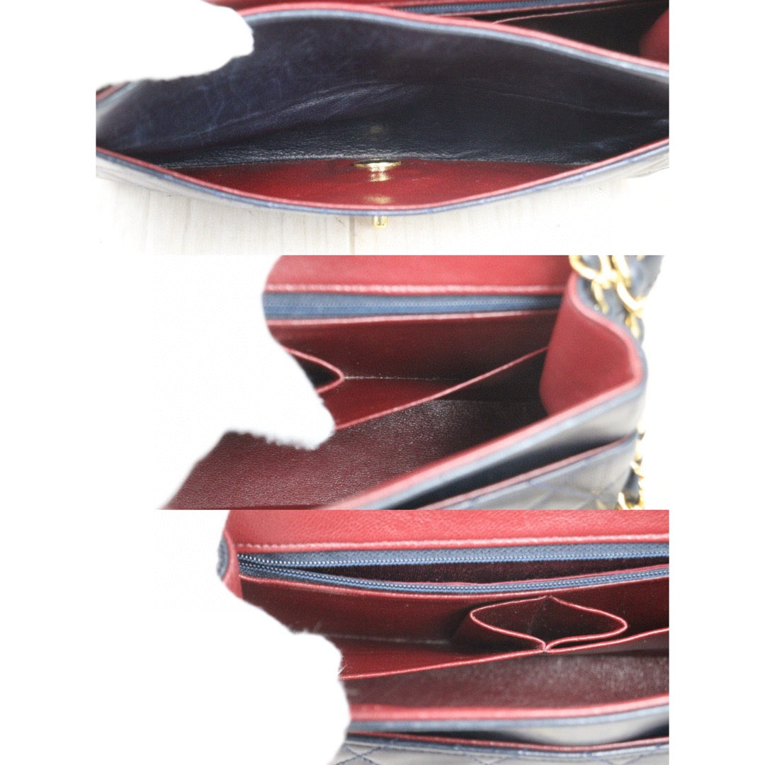 Good ( Rank AB)｜ CHANEL Matrasse Lamb Skin Chain Bag Blue Made in 1986-1988 Year｜P24120208