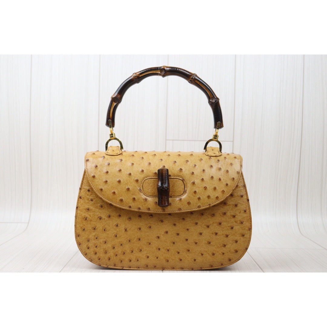 Rank A ｜ GUCCI Vintage Bamboo Ostrich Skin Hand Bag ｜24053019