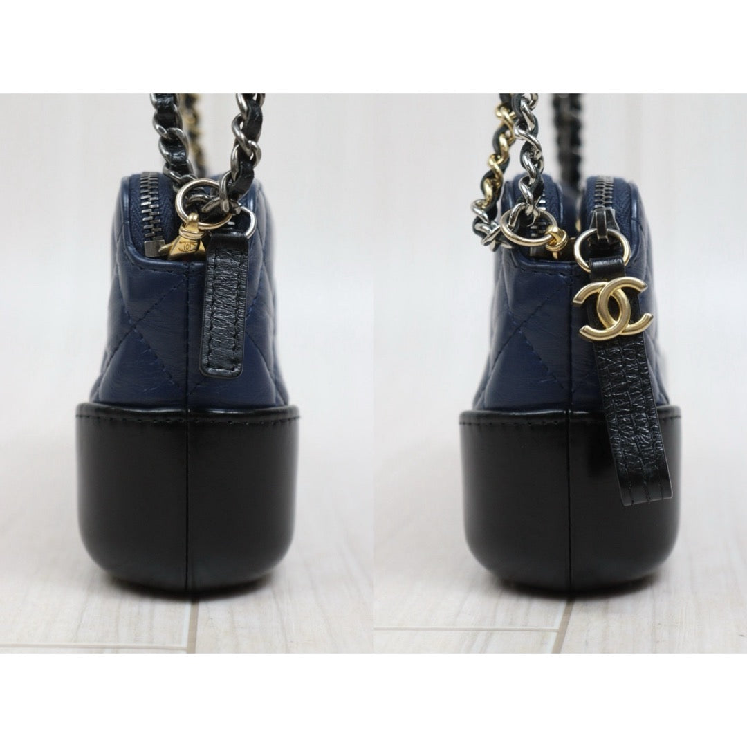 Include Entrupy Certificate of Authenticity｜Very Good ( Rank A)｜CHANEL Mini Gabrielle Aged Calfskin Shoulder Bag Dark Blue Made in 2018Year｜S26060610
