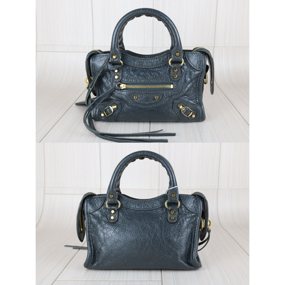 Good ( Rank AB)｜Balenciaga nano classic city Shoulder Bag Grey Golden Hardware｜S25070702