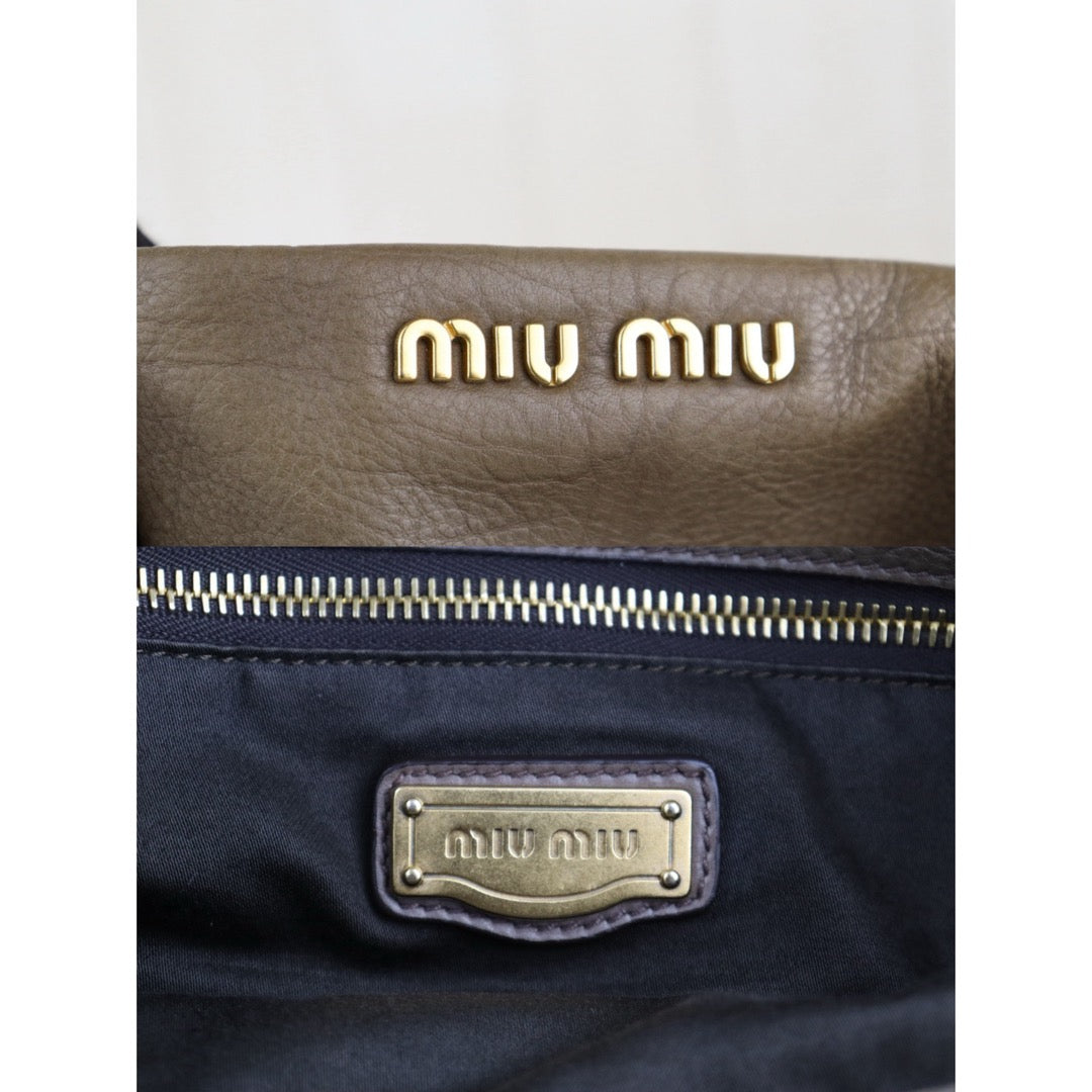 Fair ( Rank B)｜MiuMiu Calf Skin Handbag Shoulder Bag Grey Brown ｜H25063010