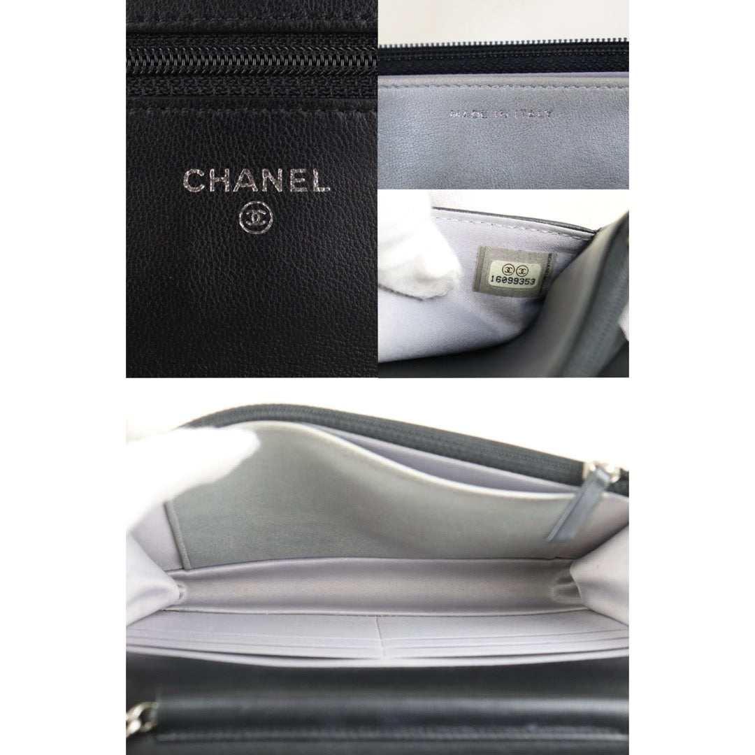 Include Entrupy Certificate of Authenticity｜Good ( Rank AB)｜CHANEL Lamb Skin Camellia WOC Chain Bag Black  Made In 2012 Year｜S26090730