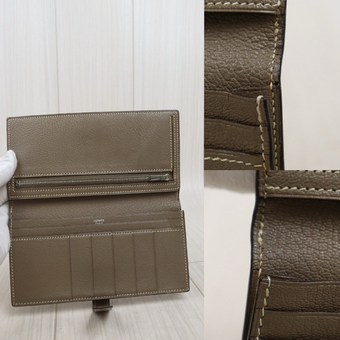 Good ( Rank AB)｜ HERMES Hermes Bean Long Wallet Etoupe Gray □J Stamp Made In 2006 Year｜V25101613