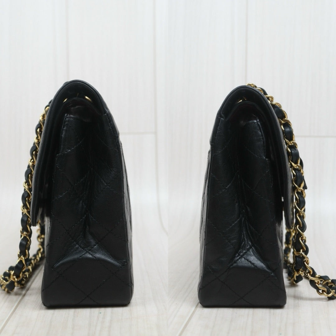 Include Entrupy Certificate of Authenticity｜Good ( Rank AB)｜CHANEL Paris Limited Edition Lambskin Black Double Flap Shoulder Bag  Made In 1991～1994Year｜S26080615