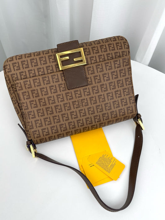 Include Entrupy Certificate of Authenticity｜ Rank AB｜ FENDI Zucca Mamma Baguette Shoulder Bag