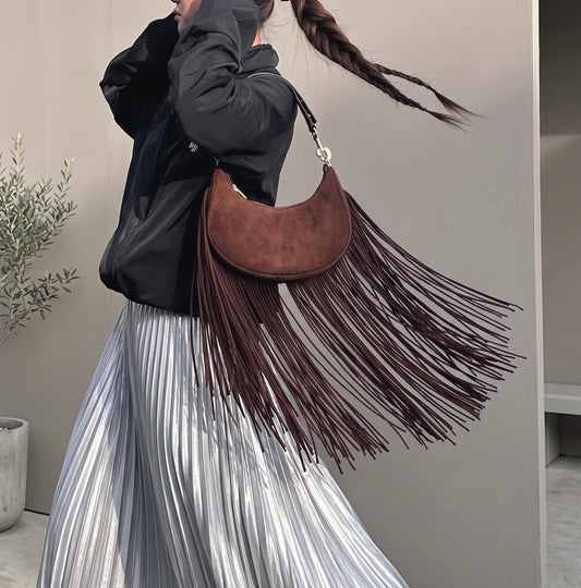 Include Entrupy Certificate of Authenticity｜Good ( Rank A) ｜CELINE Ava Fringes Strap Brown Shoulder Bag ｜X26051716