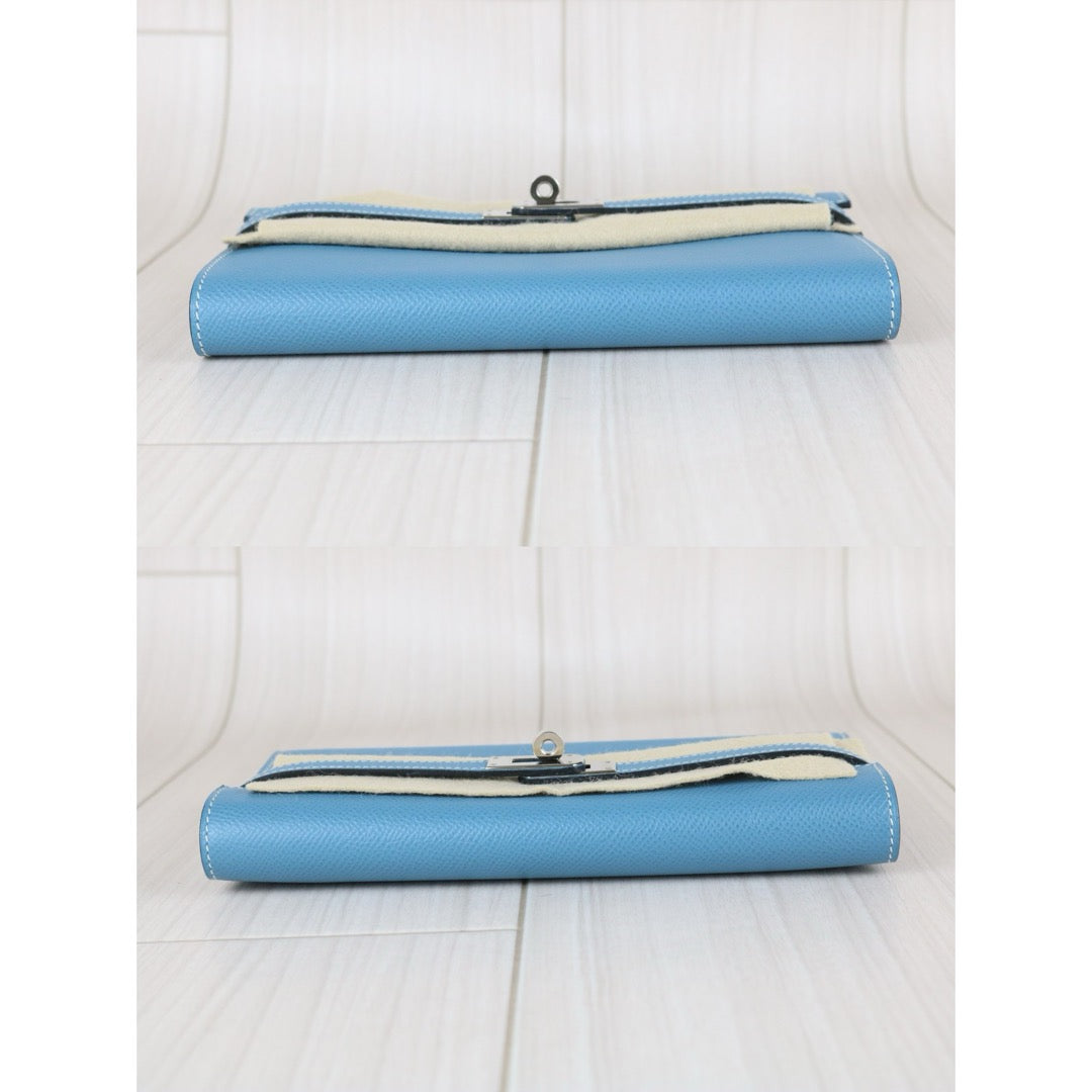 Excellent（Rank SA)｜ HERMES Epson Skin Kelly Wallet Blue Jean □Q Stamp Made In 2013Year｜X25082405