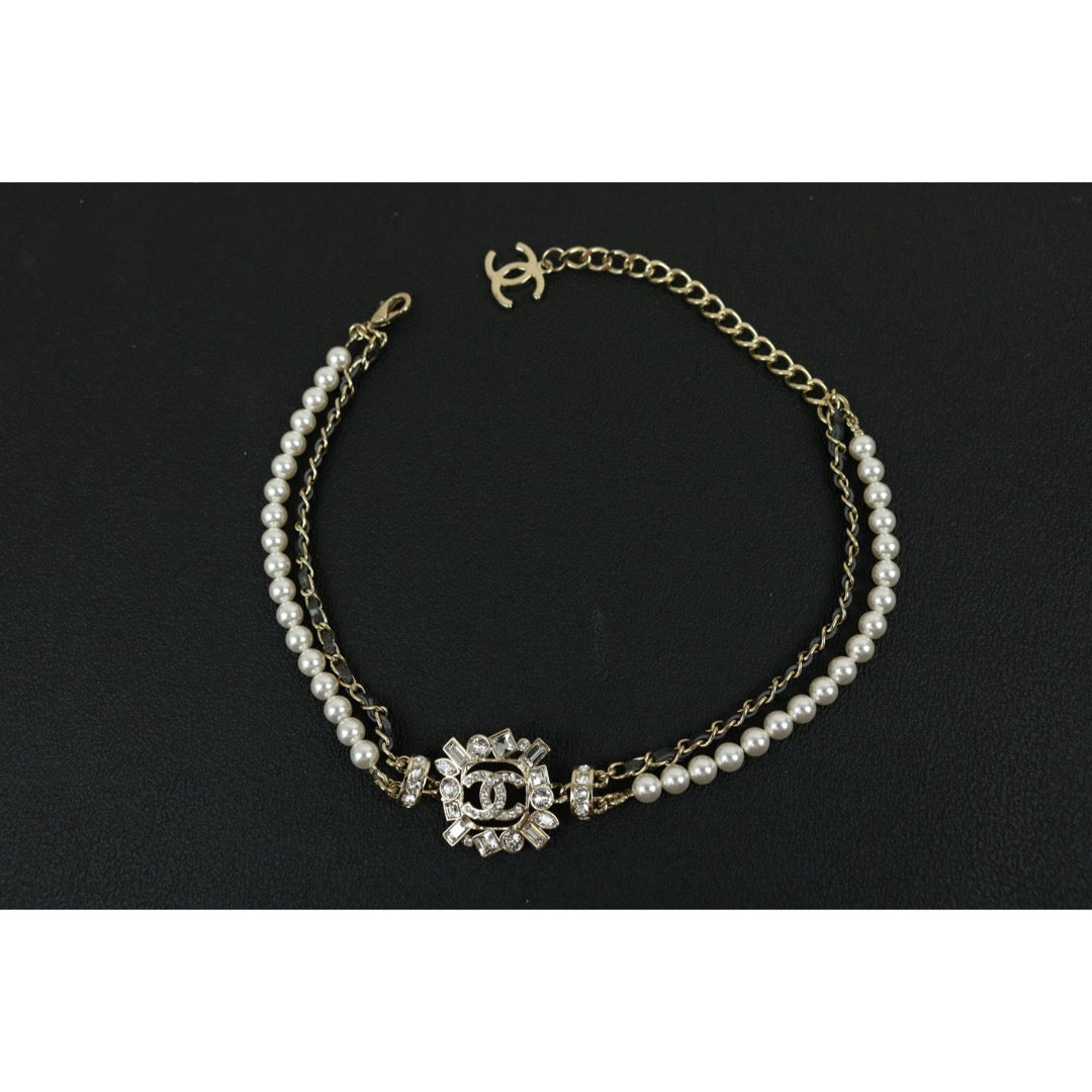 Excellent（Rank SA）｜ CHANEL Coco Mark Chain Pearl Rhinestone Chocker Necklace｜X24121802