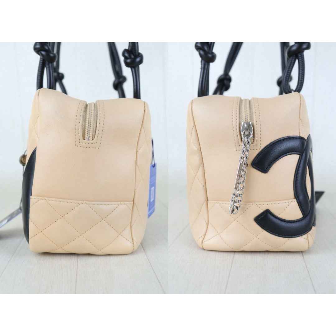 Include Entrupy Certificate of Authenticity｜Good ( Rank AB) ｜ CHANEL Cambon Ligne Bowler Beige Black Made In 2004-2005 Year｜Z26100202