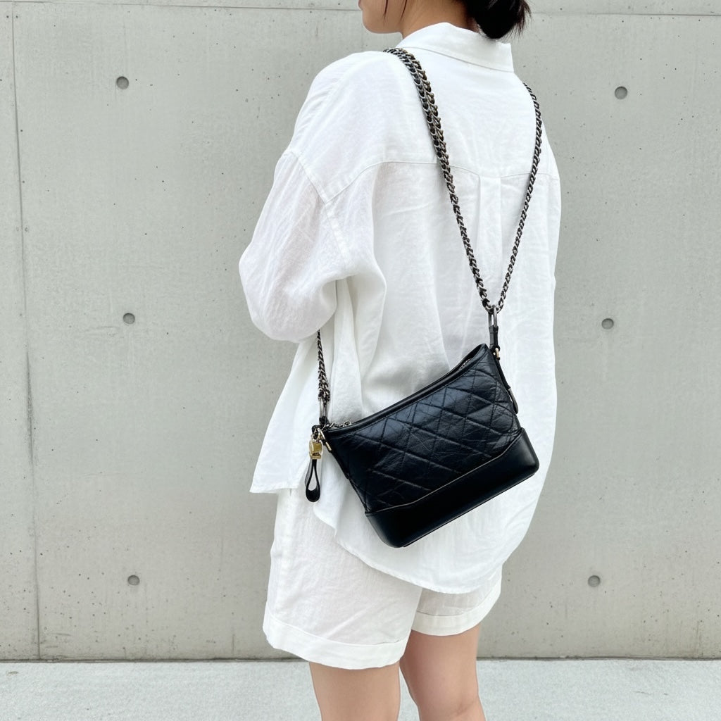 Include Entrupy Certificate of Authenticity｜Very Good ( Rank A) ｜CHANEL PM Gabrielle Calf Leather Shoulder Bag Black Made In 2018Year｜S26050704