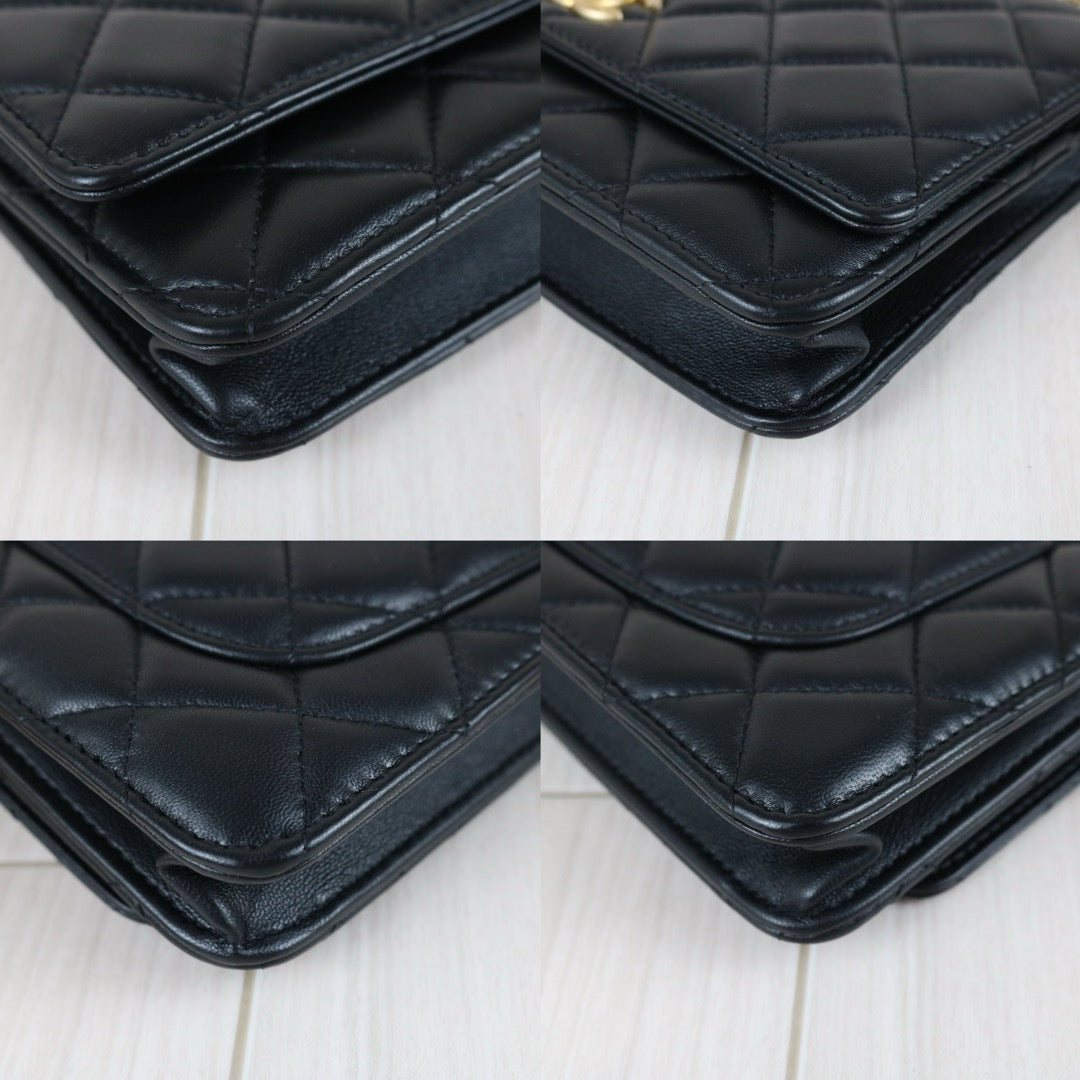 Include Entrupy Certificate of Authenticity｜Very Good ( Rank A)｜ CHANEL Coco Mark Lambskin Golden Chain WOC  Black Made In 2020-2021Year｜S26051512