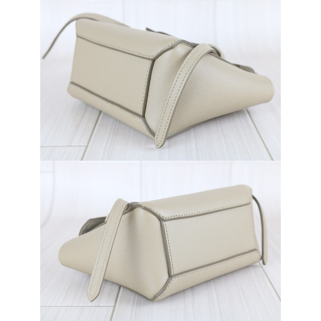 Very Good ( Rank A)｜CELINE Calf Leather Belt Pico Handbag Shoulder Bag Beige｜S25070708