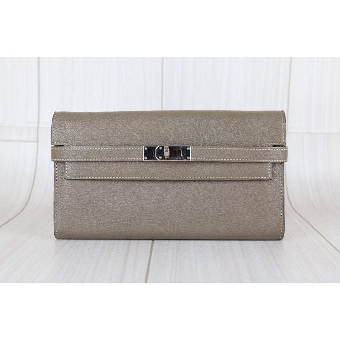 Excellent（Rank SA)｜ HERMES Epson Skin Kelly Wallet Blue Jean □Q Stamp Made In 2013Year｜W25081404