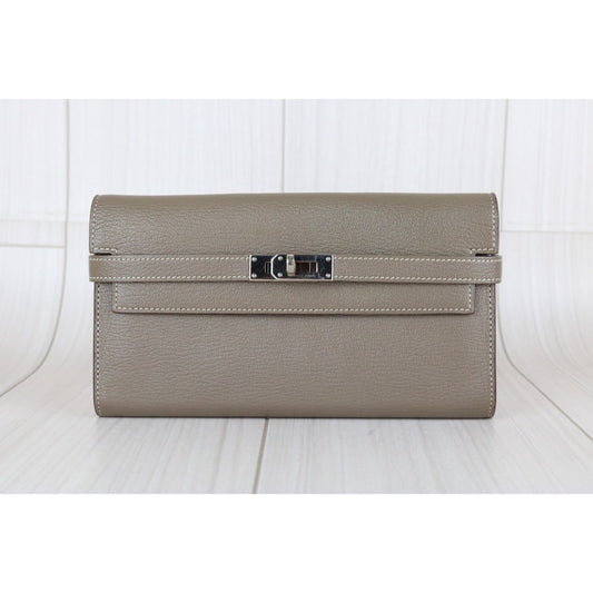 Excellent（Rank SA)｜ HERMES Epson Skin Kelly Wallet Blue Jean □Q Stamp Made In 2013Year｜W25081404