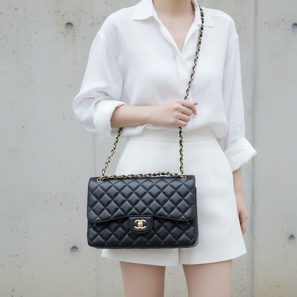 Include Entrupy Certificate of Authenticity｜Very Good ( Rank A)｜ CHANEL Matrasse Chain Caviar Skin Jumbo Black  Made In 2011Year｜S26060104