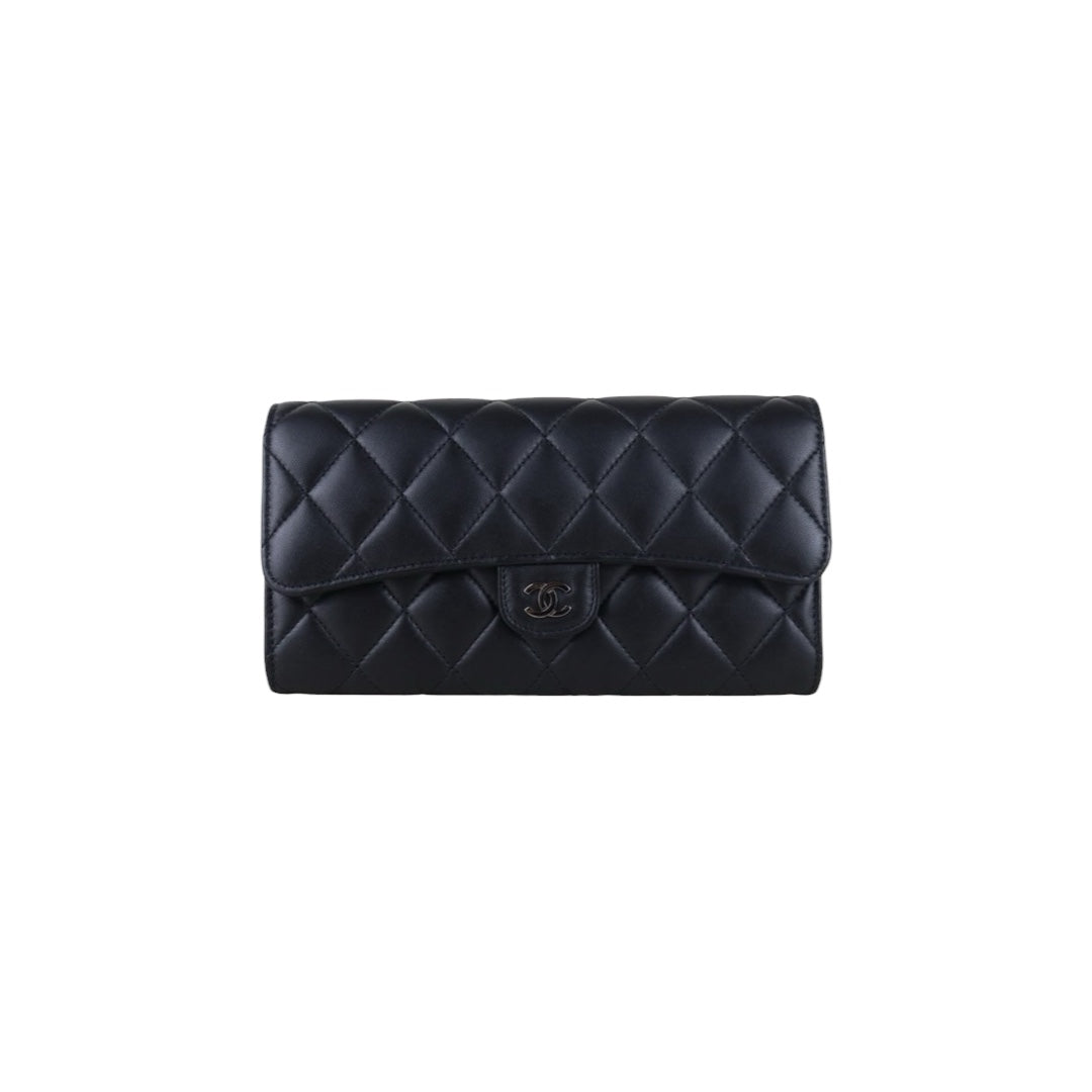 Include Entrupy Certificate of Authenticity｜Excellent（Rank SA）｜Full Set CHANEL Lamb Skin Black Long Wallet Made In 2016-2017Year｜S26060403