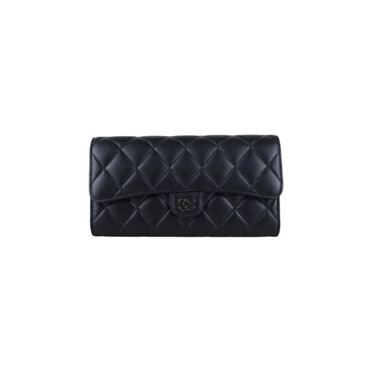 Include Entrupy Certificate of Authenticity｜Excellent（Rank SA）｜Full Set CHANEL Lamb Skin Black Long Wallet Made In 2016-2017Year｜S26060403