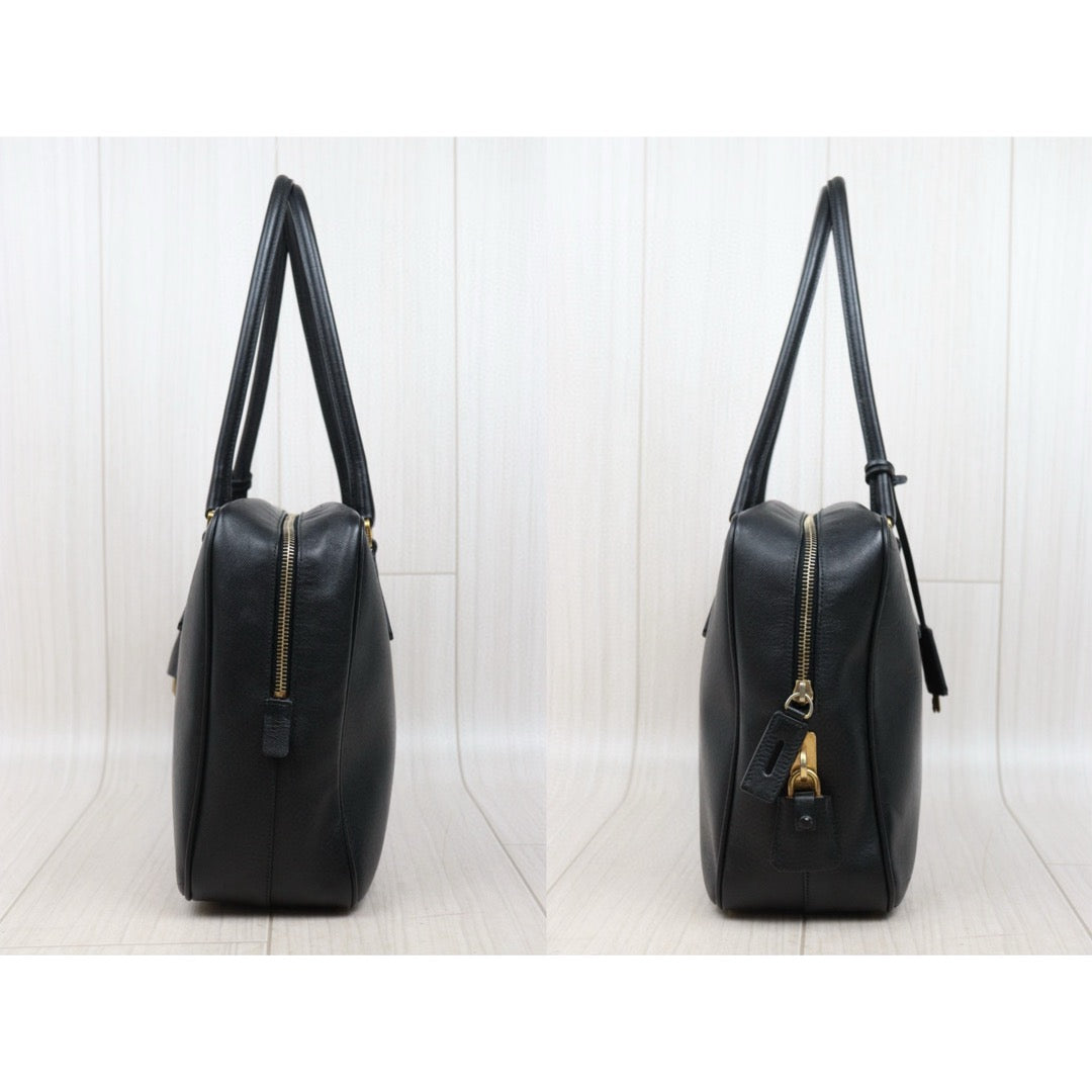 Good ( Rank AB)｜Prada Leather Saffiano Briefcase Handbag Gold Hardware Black｜V25050816