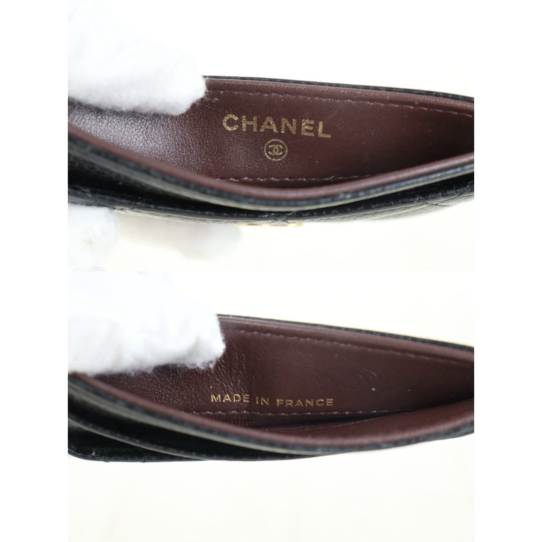 Include Entrupy Certificate of Authenticity｜Good ( Rank AB)｜CHANEL Caviar Skin Black Card Holder Made In 2021-2022Year｜S26052512